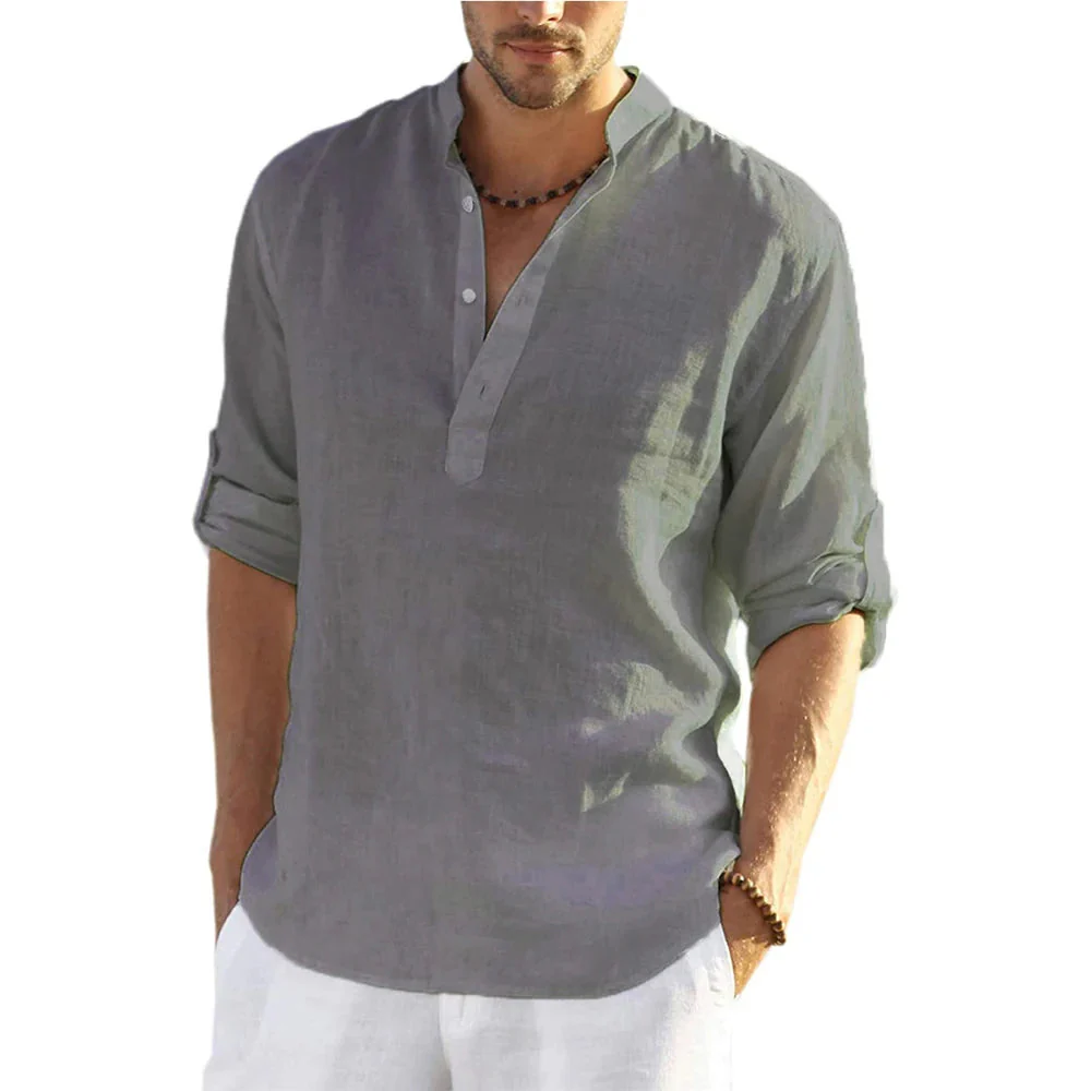 Lorenzo Men's Casual Cotton and Linen Shirt - Image 12