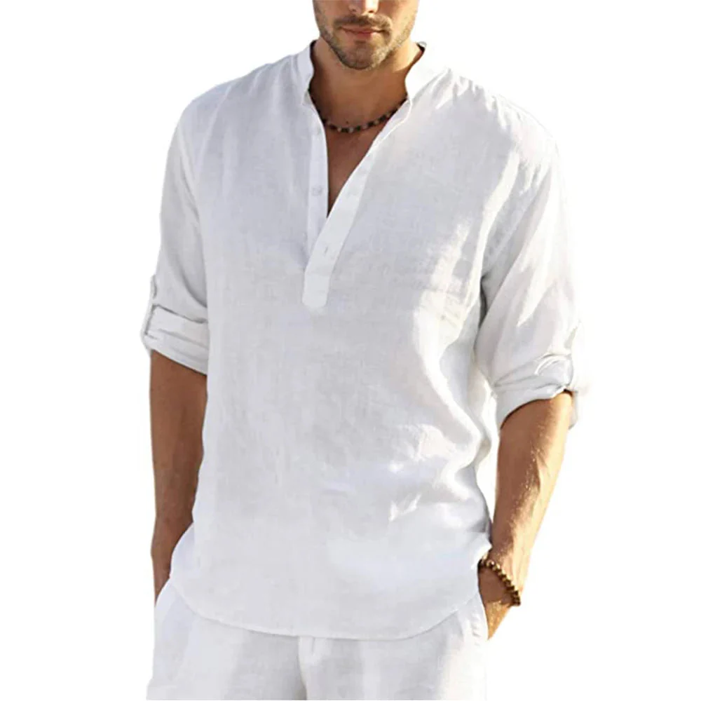 Lorenzo Men's Casual Cotton and Linen Shirt - Image 3