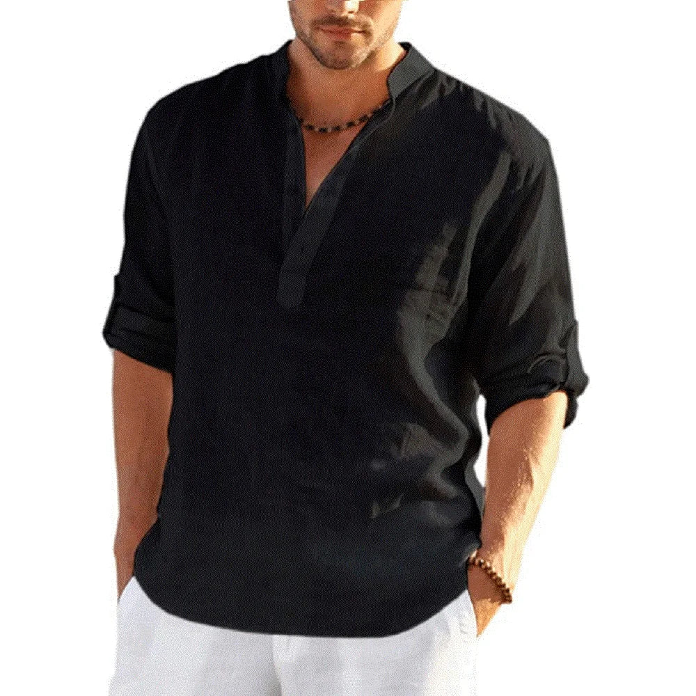 Lorenzo Men's Casual Cotton and Linen Shirt - Image 8