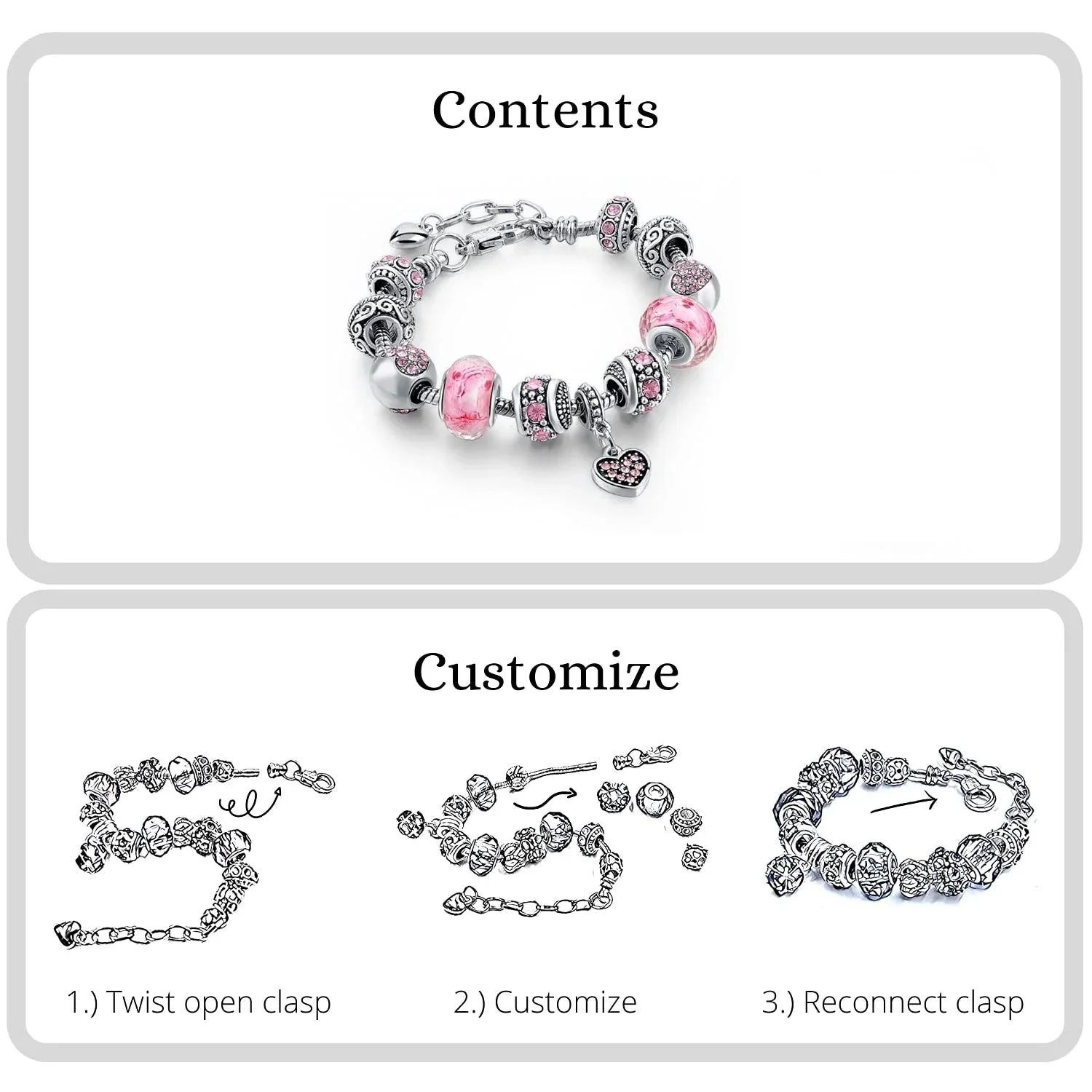 Pink Hearts Silver Plated Charm Bracelet Set - Image 4