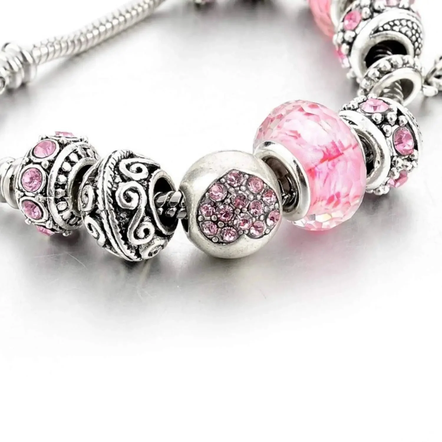 Pink Hearts Silver Plated Charm Bracelet Set - Image 5