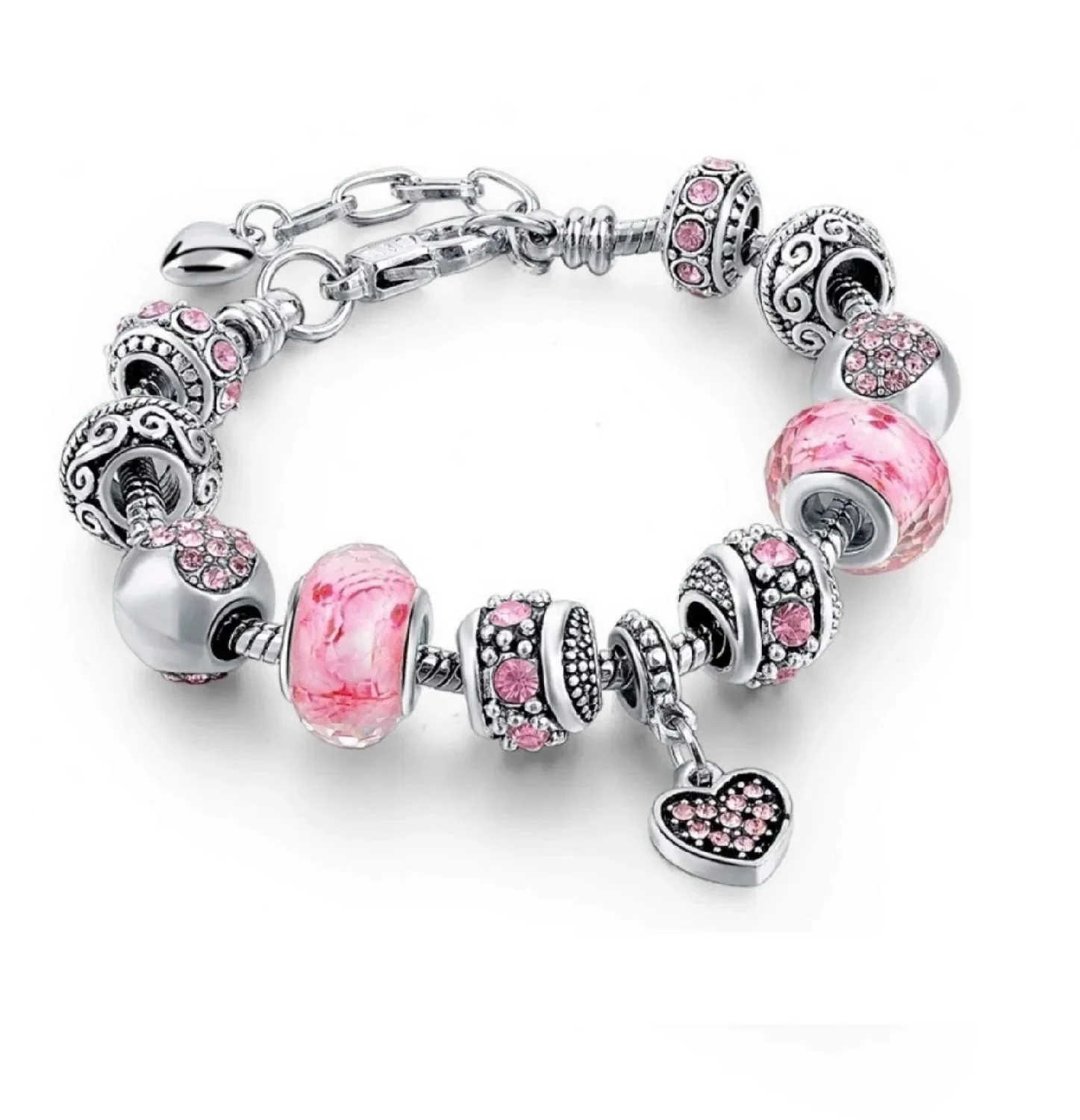 Pink Hearts Silver Plated Charm Bracelet Set - Image 6