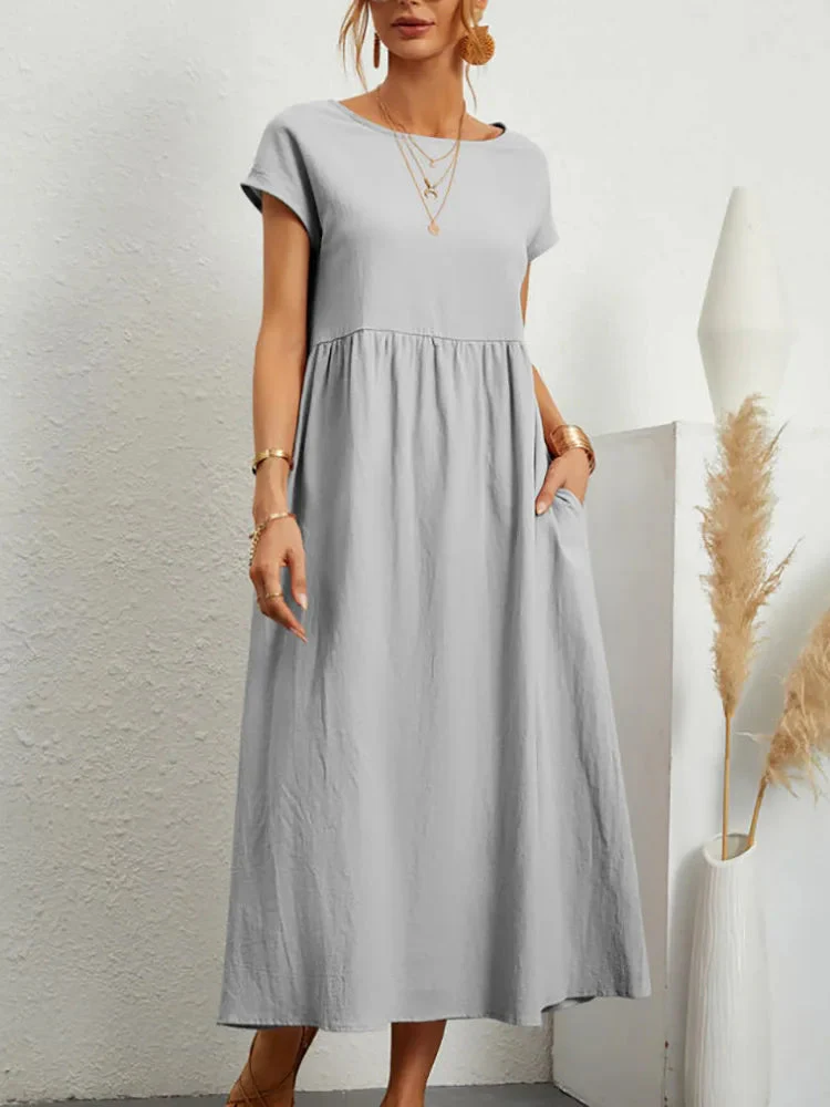 Solid Color Sleeveless Cotton and Linen Loose Pocket Dress - Image 10