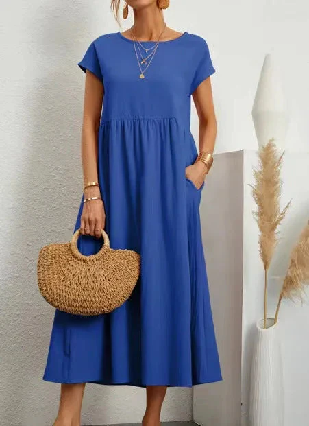 Solid Color Sleeveless Cotton and Linen Loose Pocket Dress - Image 16