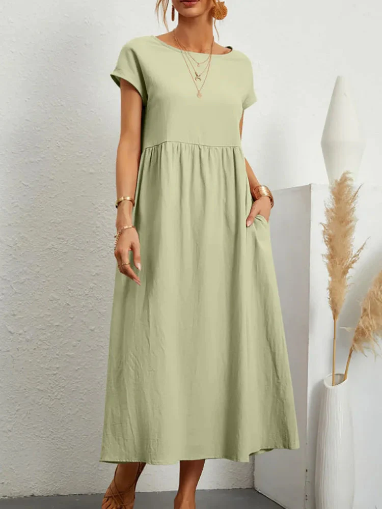 Solid Color Sleeveless Cotton and Linen Loose Pocket Dress - Image 17