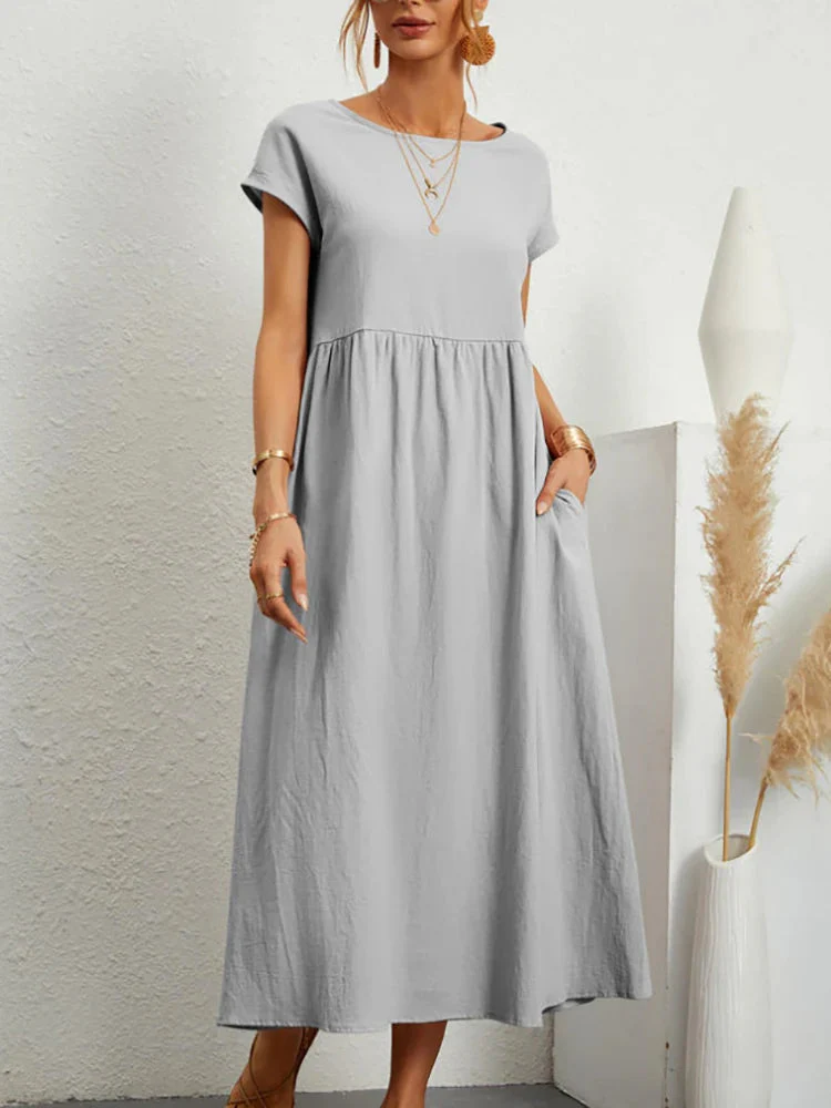 Solid Color Sleeveless Cotton and Linen Loose Pocket Dress - Image 20