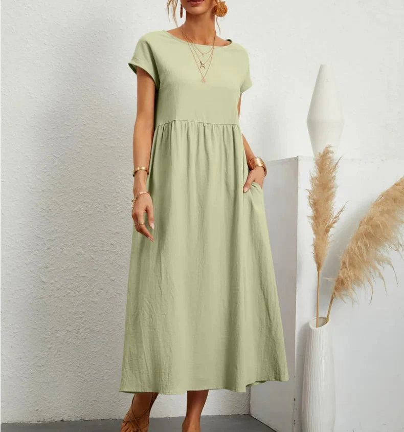 Solid Color Sleeveless Cotton and Linen Loose Pocket Dress - Image 22