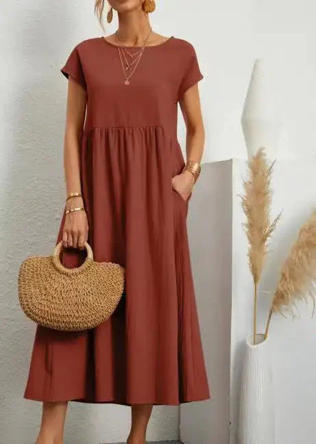 Solid Color Sleeveless Cotton and Linen Loose Pocket Dress - Image 8